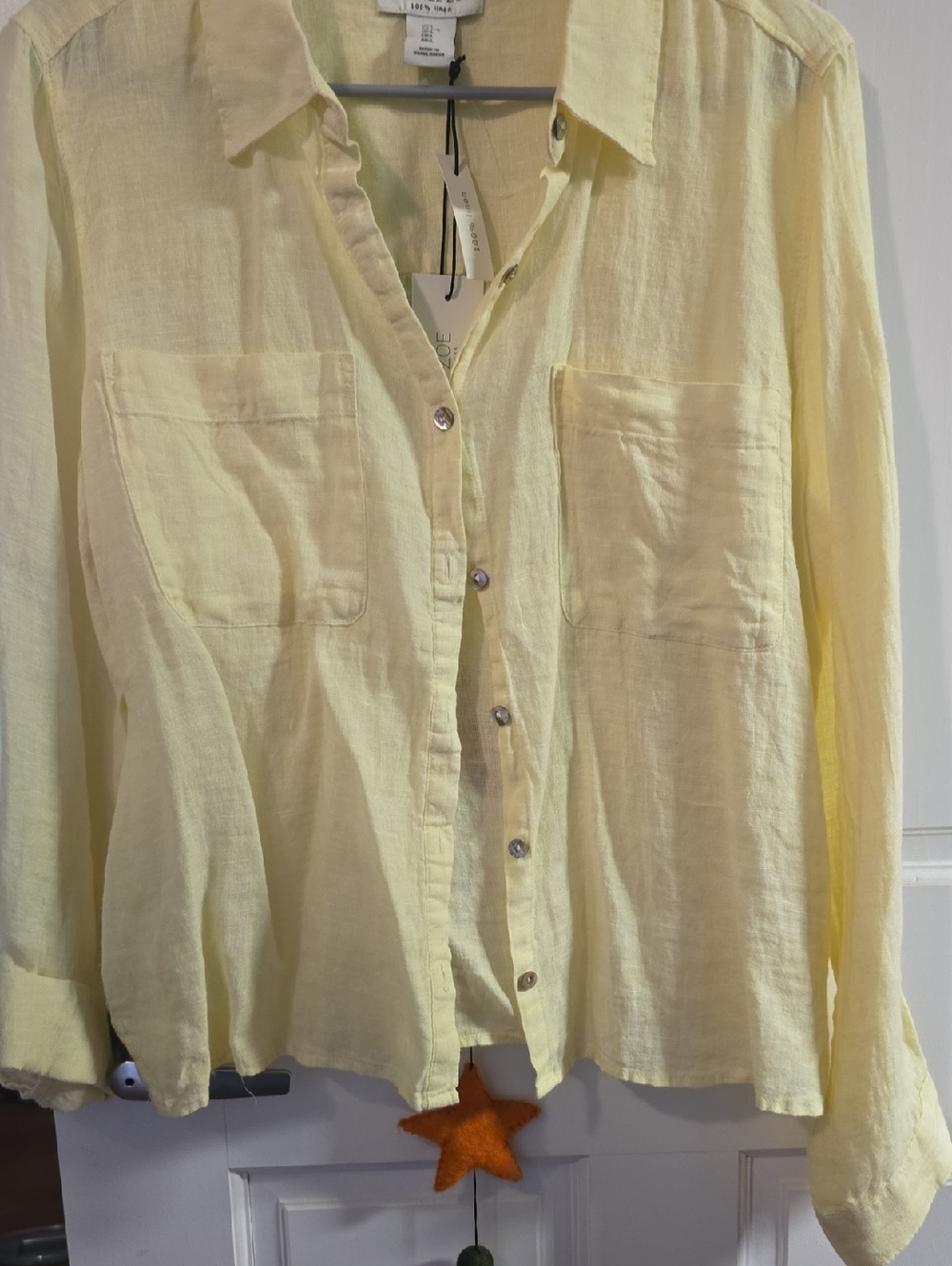 Rachel Zoe Soft Yellow Linen Button-Down Shirt